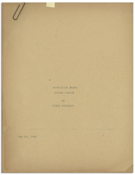 Moe Howard's 30pp. Script Dated May 1946 for The Three Stooges Film ''Fright Night'' Marking the Return of Shemp After Curly's Stroke -- With Annotations in Moe's Hand -- Unbound, Very Good Condition